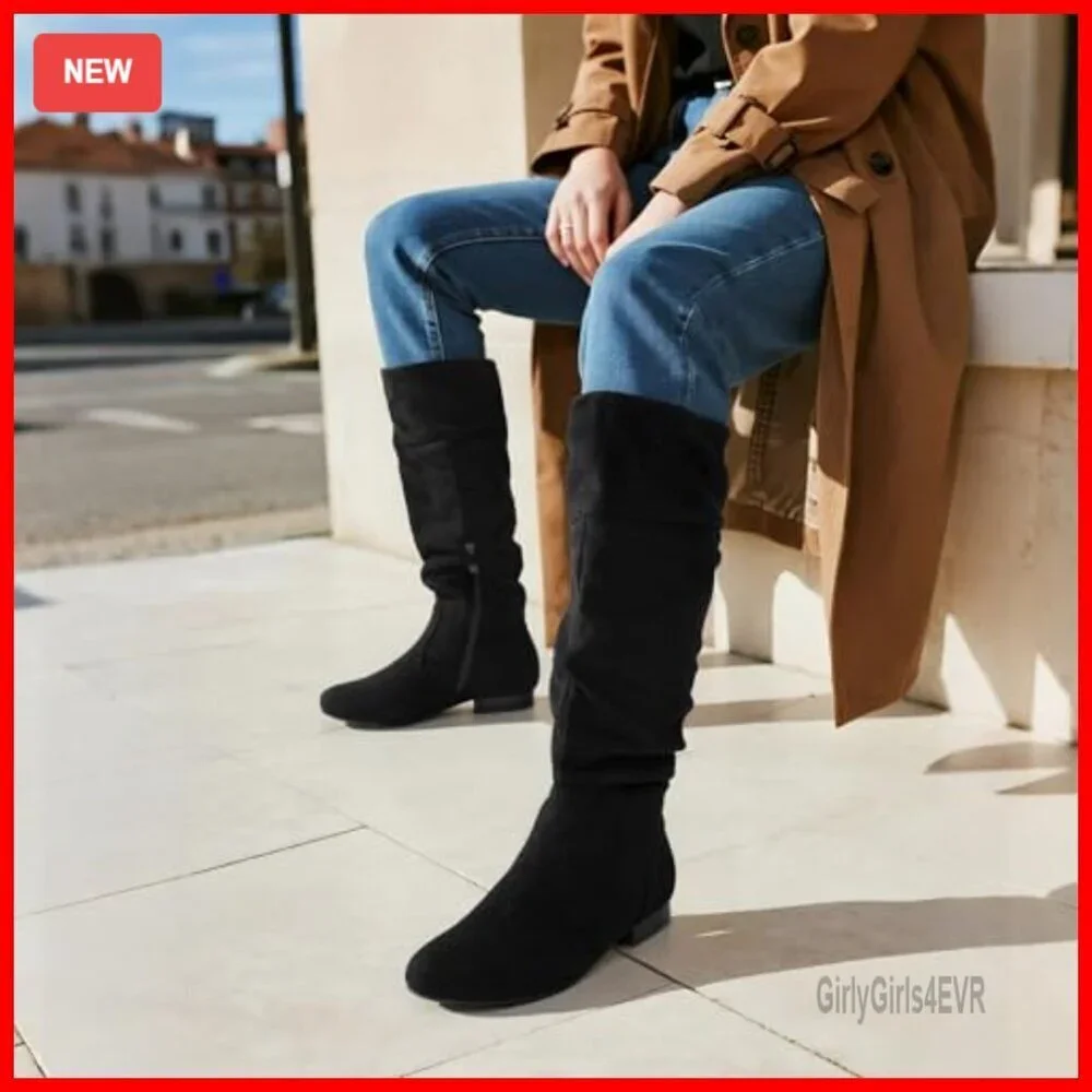 Knee High Pull On Boots with Faux Fur Lining and Hidden Pocket
